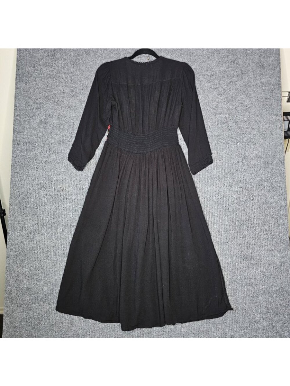 Free People Midi flora Dress XS Black Embroidered Floral Velvet Trim Side Slit - Picture 4 of 6